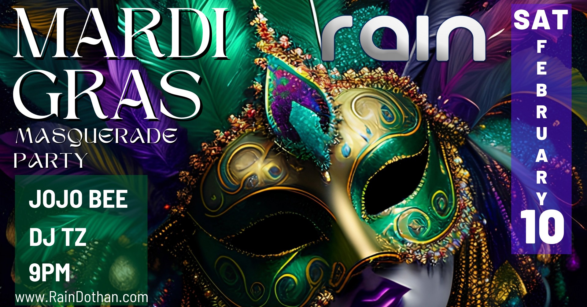 5th Annual Mardi Gras Masquerade Party at Rain! Visit Dothan Visit